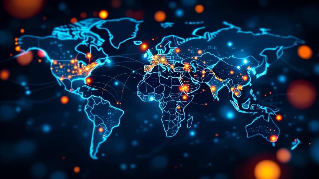 A global map highlighting supply chain routes and economic connections