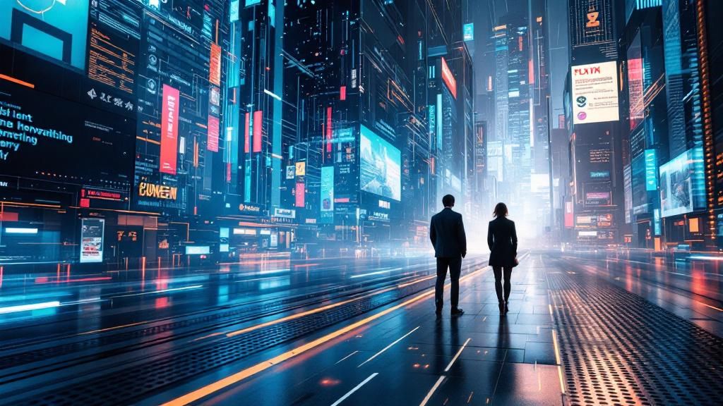 Futuristic scene of a resilient leader navigating through a changing business environment.