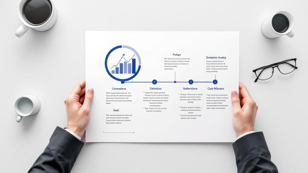 A strategic roadmap illustrating steps businesses can take to prepare for the competitive analysis trend, with milestones and goals.