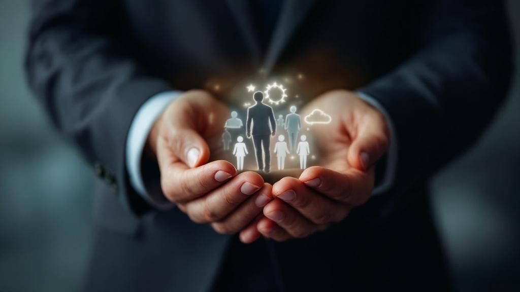 An infographic showing the importance of identifying business successors, with icons representing stability, growth, and leadership.